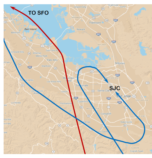 map with lines showing flight paths