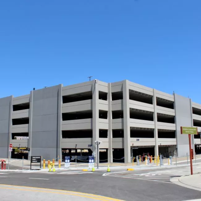 The new, multi-level Economy Garage is located in the northeast corner of the Airport.